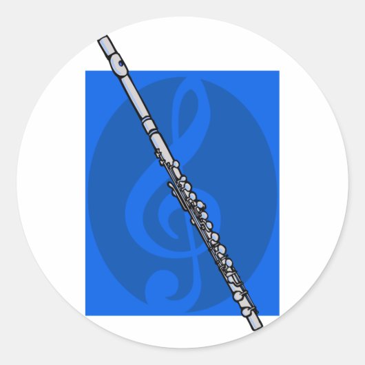 Flute mit Blue Treble Clef Hintergrund Runder Aufkleber (Vorderseite)
