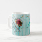 Flute Musiknote Hart Blue Wood Blume Kaffeetasse (Vorderseite Links)
