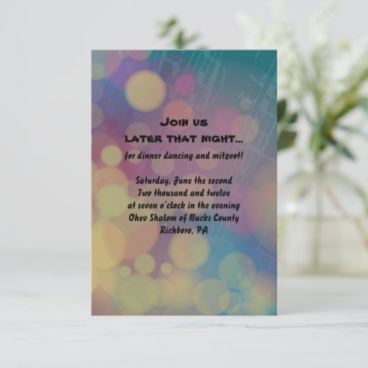 Flute Player Bat Mitzvah Empfang Party-Karte Einladung (Stehend Vorderseite)