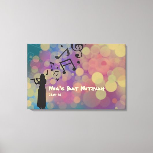 Flute Player Girl Bat Mitzvah Sign-In Board Leinwanddruck (Vorderseite)