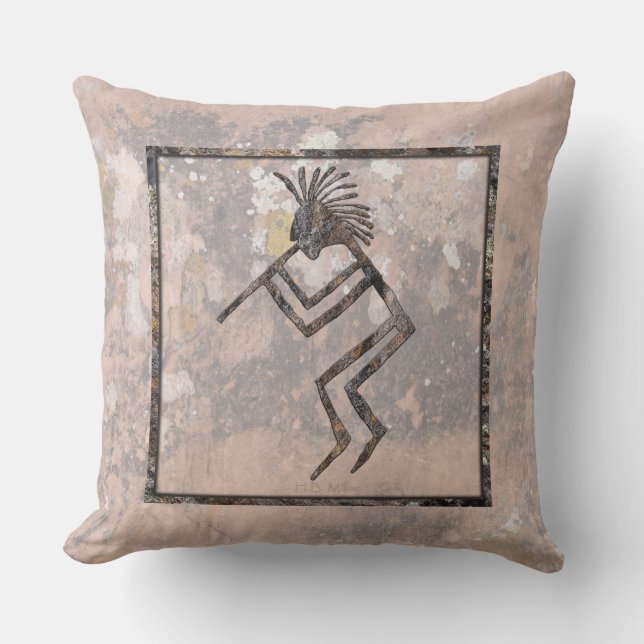 Flute Player Petroglyph Talking Canyons, New Mexic Kissen (Vorderseite)