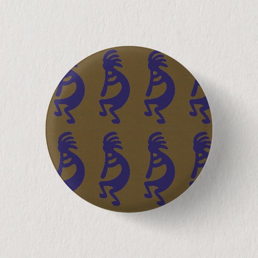 Flute Playing Kokopelli Abbildung: Blau auf Grün Button (Vorderseite)