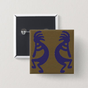 Flute Playing Kokopelli Abbildung: Blau auf Grün Button