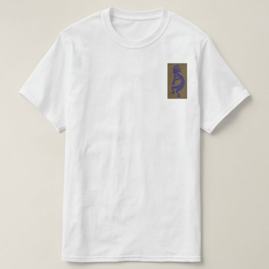 Flute Playing Kokopelli Abbildung: Blau auf Grün T-Shirt (Design vorne)