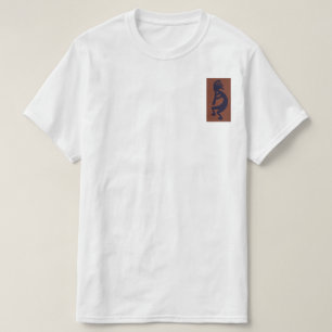 Flute Playing Kokopelli Abbildung, schwarz auf Rot T-Shirt