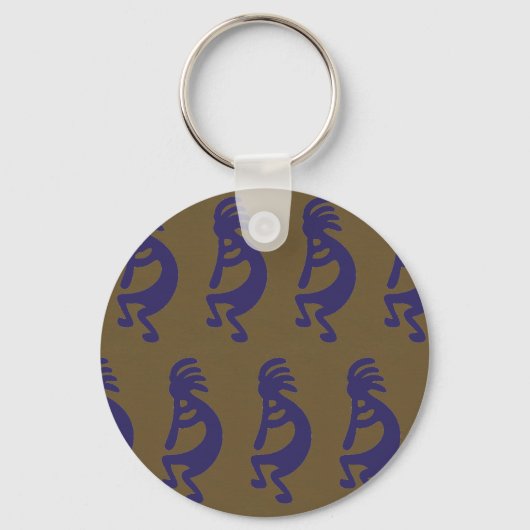 Flute Playing Kokopelli - Blau auf Grün Schlüsselanhänger (Vorderseite)