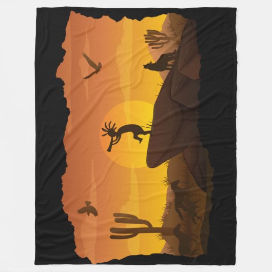 Flute Playing Wüste Landschaft Kokopelli Fleece B (Vorderseite)