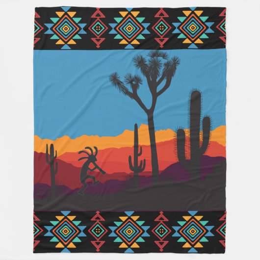 Flute Playing Wüste Landschaft Kokopelli Fleecedecke (Vorderseite)