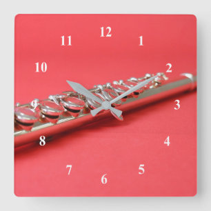 Flute student pink woodwind music quadratische wanduhr