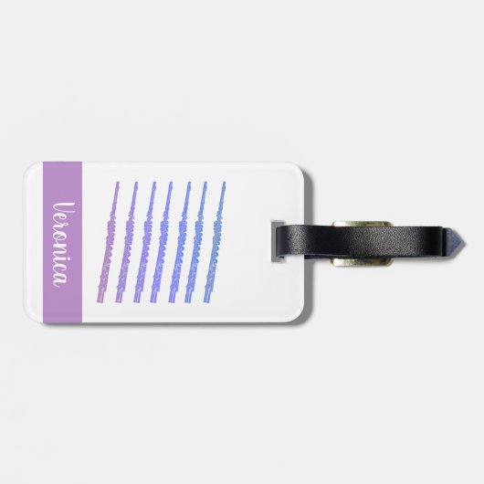 Flute Woodwind Instrument Pink Blue Personalisiere Gepäckanhänger (Rückseite horizontal)
