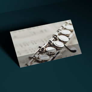 Flute Woodwind Lehrer Elegant Modernes Schwarz & W Visitenkarte