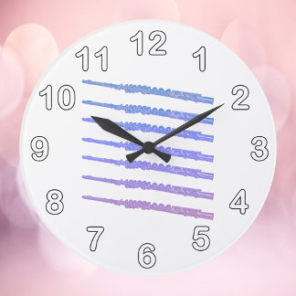 Flute Woodwind Pink Lila Zahlen blau Große Wanduhr