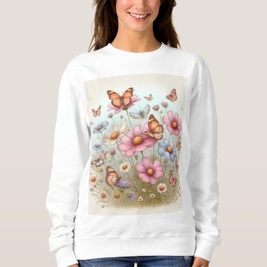 Flutende Schönheit: Schmetterlinge auf Blume Sweatshirt (Vorderseite)