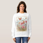 Flutende Schönheit: Schmetterlinge auf Blume Sweatshirt (Vorne ganz)