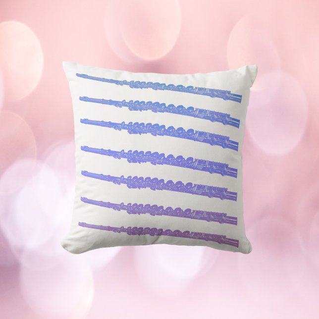 Flutes Ombre Blue Pink Lila Kissen (A throw pillow with blue, pink and purple ombre flutes.)