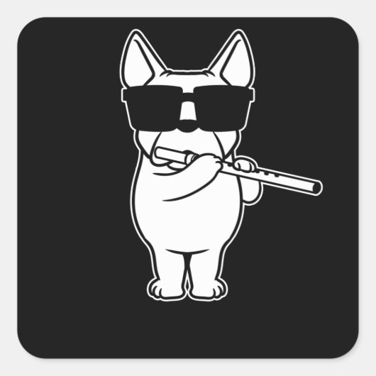 Flutist Flute Player Dog With Flute Quadratischer Aufkleber (Vorderseite)