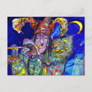 FLUTIST IM BLAUEN-Karneval-Maskat Einladungspostkarte
