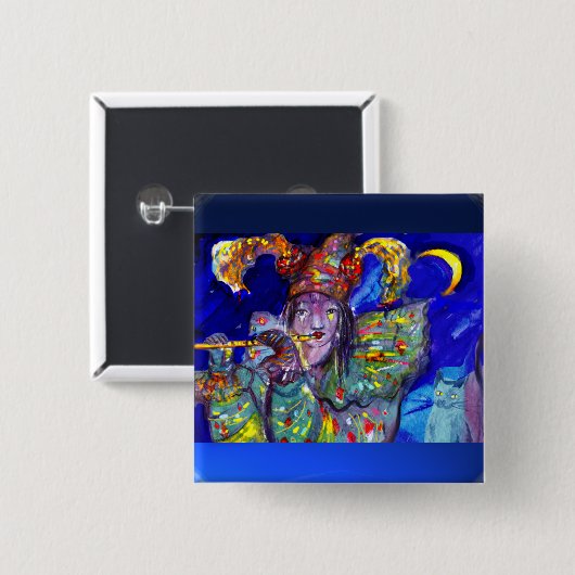 FLUTIST IN BLAU / Venezianische Karnevalsnacht Button (Vorne & Hinten)