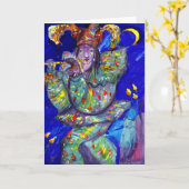 FLUTIST IN BLAU / Venezianische Karnevalsnacht Karte (Gelbe Blume)