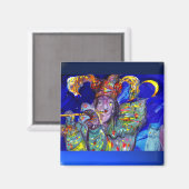 FLUTIST IN BLAU / Venezianische Karnevalsnacht Magnet (Vorderseite/Rückseite)