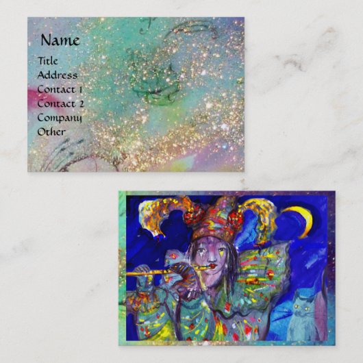 FLUTIST IN BLAU / Venezianische Karnevalsnacht Visitenkarte (Vorne/Hinten)
