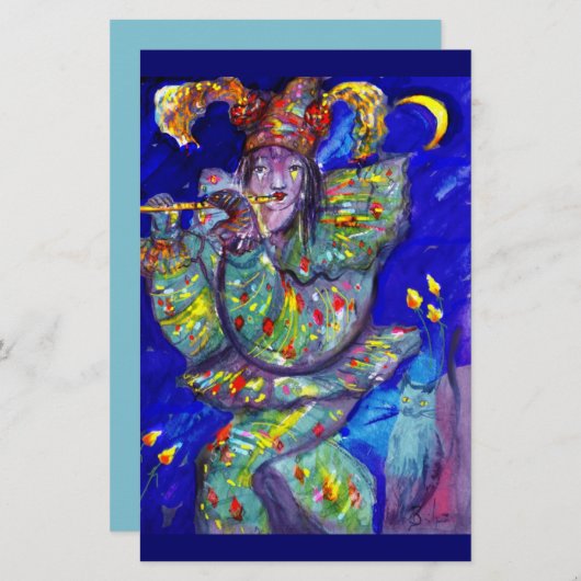 FLUTIST IN BLAU / Venezianischer Karnevalsstadium Briefpapier (Vorne/Hinten)