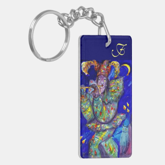 FLUTIST IN BLAUEM MONOGRAMM / Venezianische Karnev Schlüsselanhänger (Vorderseite links)