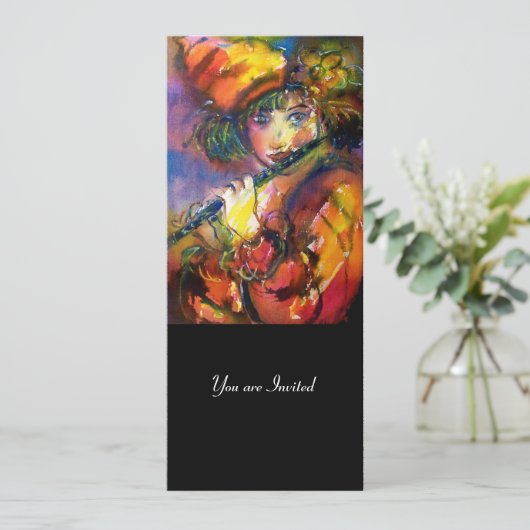 FLUTIST PORTRAIT Masquerade Party Program Einladung (Stehend Vorderseite)