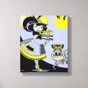 Flutist und Affe Leinwanddruck