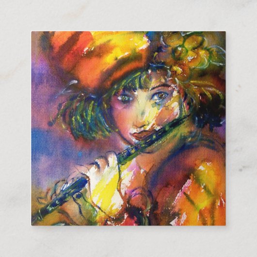 FLUTISTPORTRAIT / Venezianische Maskierung Quadratische Visitenkarte (Rückseite)