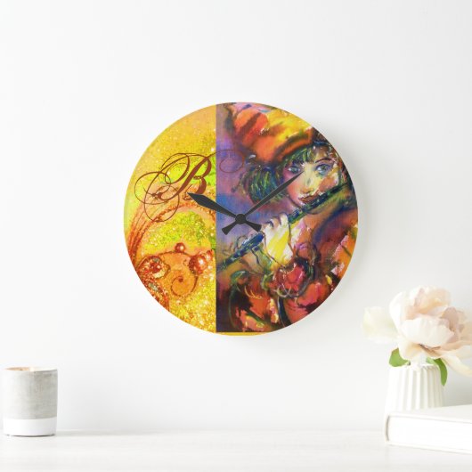 FLUTISTPORTRAT / Venezianische Maskenmonogramm Große Wanduhr (Zuhause)