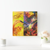 FLUTISTPORTRAT / Venezianische Maskenmonogramm Quadratische Wanduhr (Zuhause)