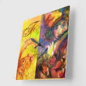 FLUTISTPORTRAT / Venezianische Maskenmonogramm Quadratische Wanduhr (Winkel)