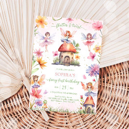 Flutter and Twirl Fairy First 1st Birthday Einladung