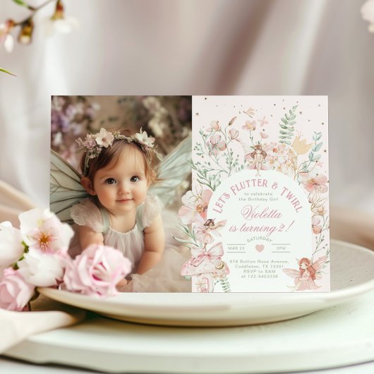 Flutter and Twirl Fairy princess Any Age BIrthday Einladung