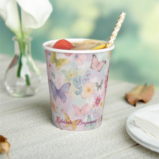 Flutter Bloom Pastel Butterfly Floral Theme Party Pappbecher (In Situ)