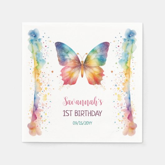 Flutter On Over Rainbow Butterfly 1st Birthday Serviette (Vorderseite)