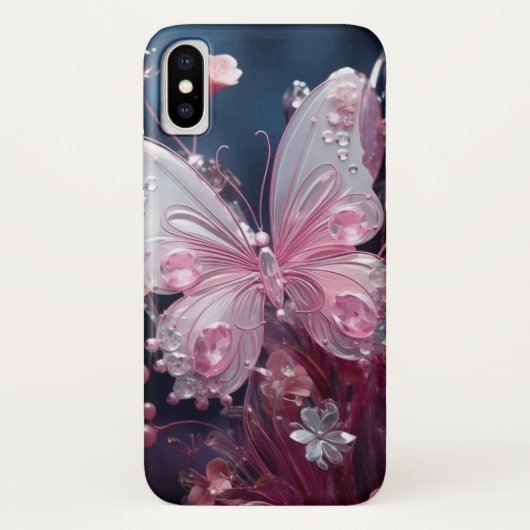 Flutter & Sparkle: Pink Butterfly iPhone Case (Rückseite)