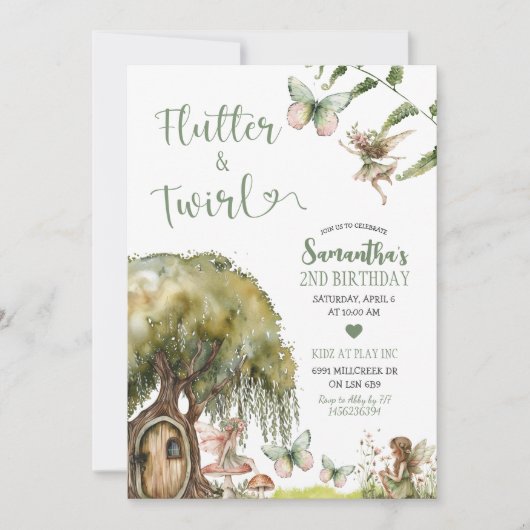 Flutter & Twirl Bezaubernde Waldbrände zum Geburts Einladung (Vorderseite)
