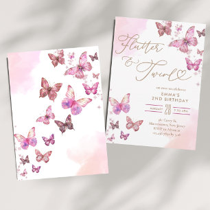 Flutter & Twirl Glitzer Butterfly Geburtstag Einladung