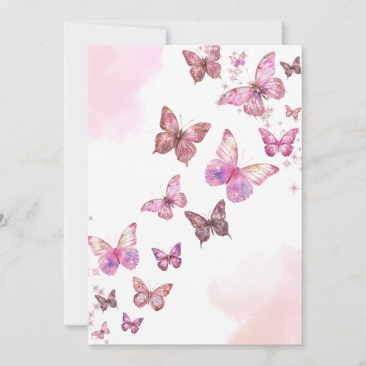 Flutter & Twirl Glitzer Butterfly Geburtstag Einladung (Rückseite)