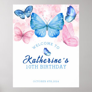 Flutter über Schmetterlinge Geburtstag Willkommen Poster