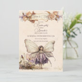 Flutter und Twirl Blume Feenmädchen Geburtstag Einladung (Stehend Vorderseite)