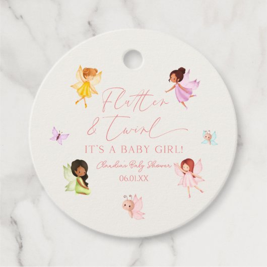 Flutter und Twirl Enchanted Fairy Baby Shower Geschenkanhänger (Vorderseite)