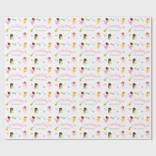 Flutter und Twirl Fairy Birthday Party Geschenkpap Geschenkpapier (Flach)