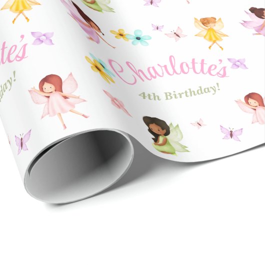 Flutter und Twirl Fairy Birthday Party Geschenkpap Geschenkpapier (Rolleneckpunkt)