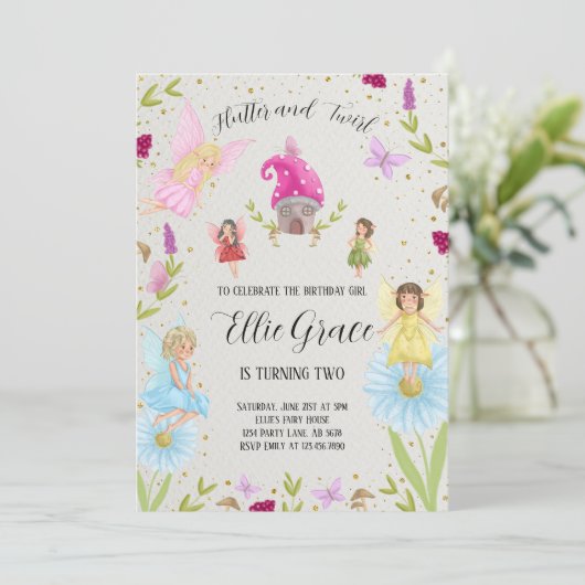 Flutter und Twirl Fairy Einladung (Stehend Vorderseite)