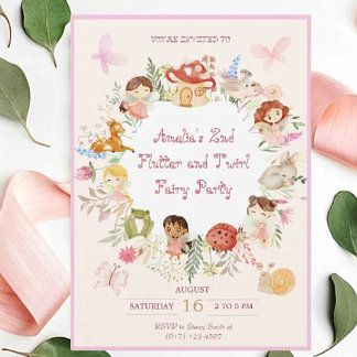 Flutter und Twirl Fairy Garden Geburtstag Einladung