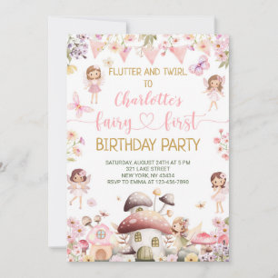 Flutter und Twirl Fee Erster Geburtstag Party Einladung