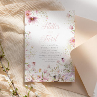 Flutter und Twirl Whimsical Magical Girls Geburtst Einladung